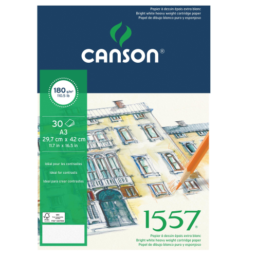 Blocco collato lato corto  1557 - A3 - 180 gr - 30 fogli - Canson
